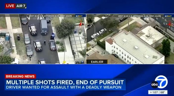 2 firearms seen on the ground near suspect after chase ends in gunfire