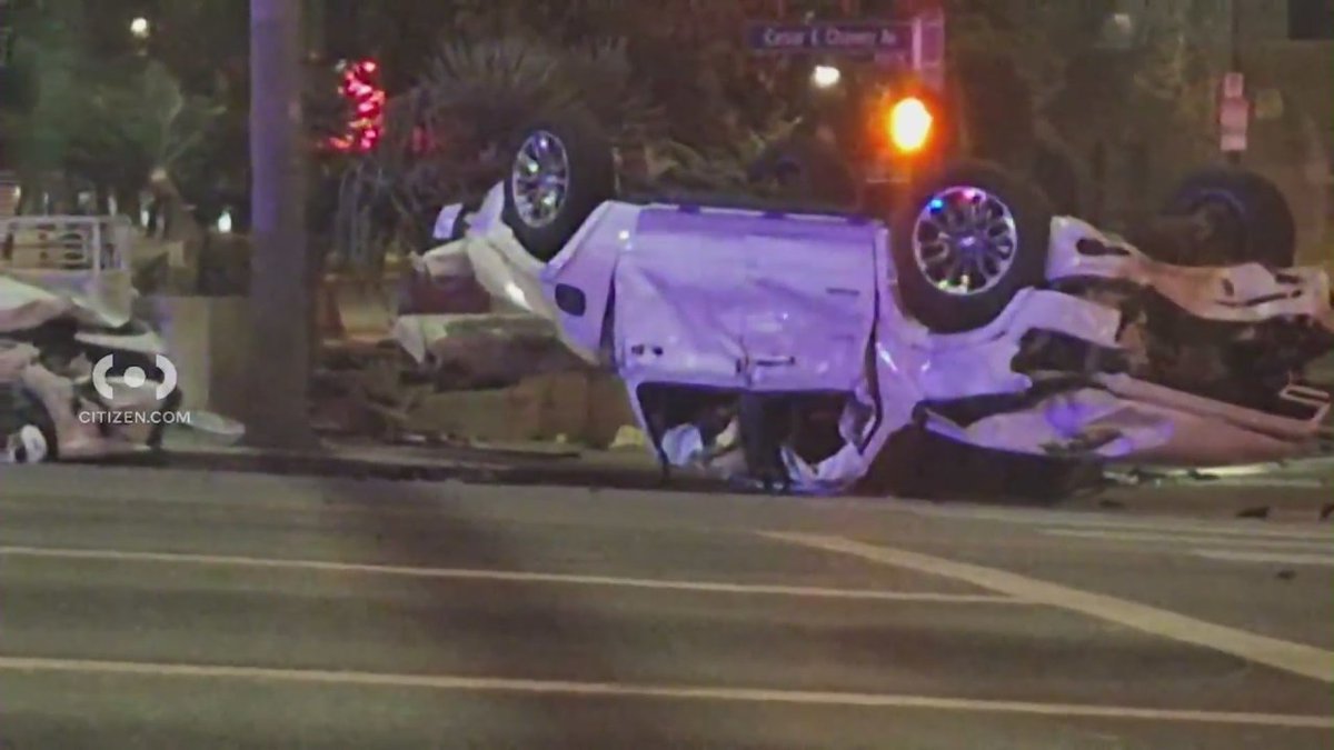 A total of seven people were involved in a violent rollover crash in downtown Los Angeles, and three of the victims remain in critical condition