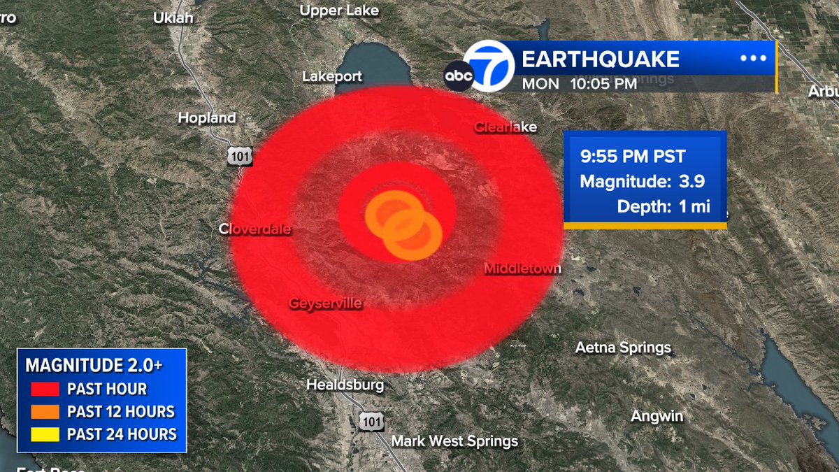 3.9 magnitude earthquake NNW of Geysers tonight.