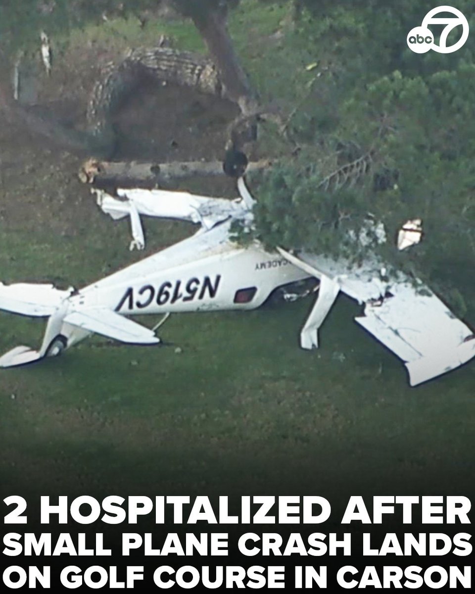 Two people were hospitalized after a small plane crash-landed on a golf course in Carson Sunday afternoon. It was unclear how many people were in the aircraft at the time of the crash