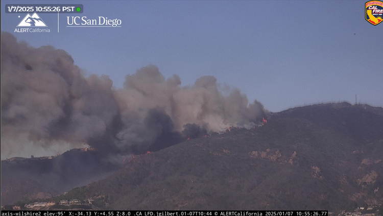 The PalisadeFire has grown significantly in the last 15 minutes with structures being threatened. Cal Fire is on it but winds are gusting terribly strong near 60mphA new wildfire has broken out in Los Angeles county amid a rare January Red Flag Warning. This is in Pacific Palisades and known as the PalisadesFire Winds are gusting 40 - 60mph  right now and this fire is expected to spread rapidly