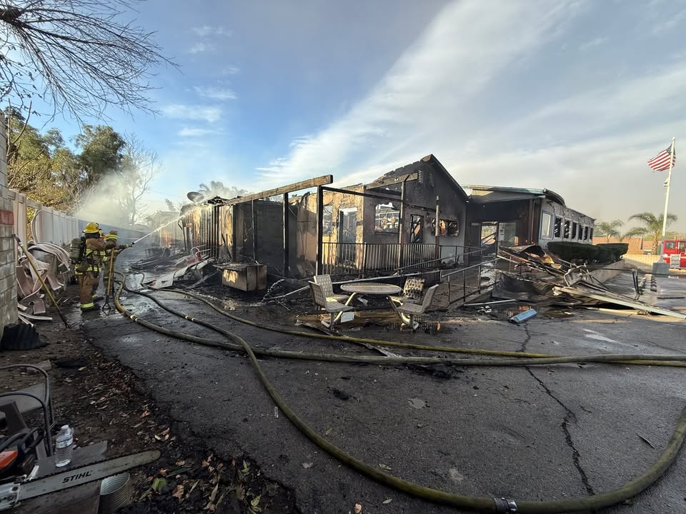 San Bernardino County Fire responded to a reported structure fire in the 2100 block of Mentone Boulevard in the community of Mentone.The first engine arrived to find a well involved, medium sized commercial