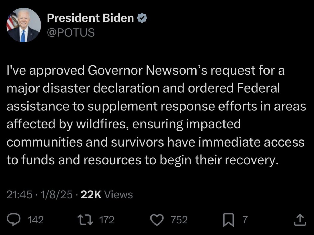 U.S. President Joe Biden announces that he has approved California's Major Disaster Declaration, and ordered Federal Assistance to aid in the State's Wildfire Response