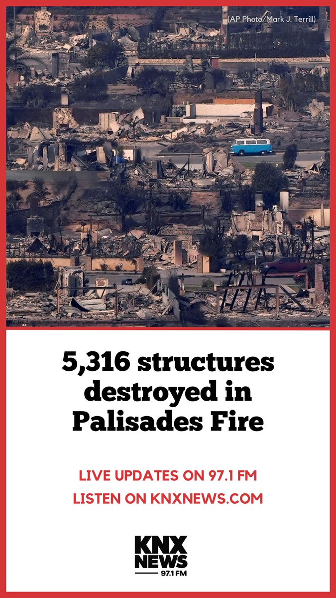 Over 5,000 structures have been destroyed in the Palisades fire, according to Cal Fire. The blaze is now estimated at 19,978 acres