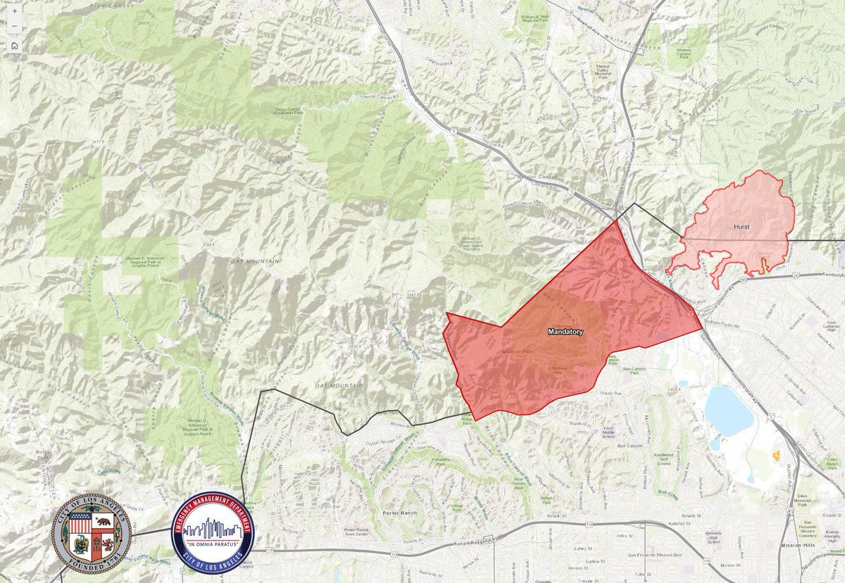 A Mandatory Evacuation Order is in place for the ArcherFire in Granada Hills Balboa and Interstate 5 fwy West: Tampa South: Sesnon North: Sunshine Canyon Road.ArcherFire information: