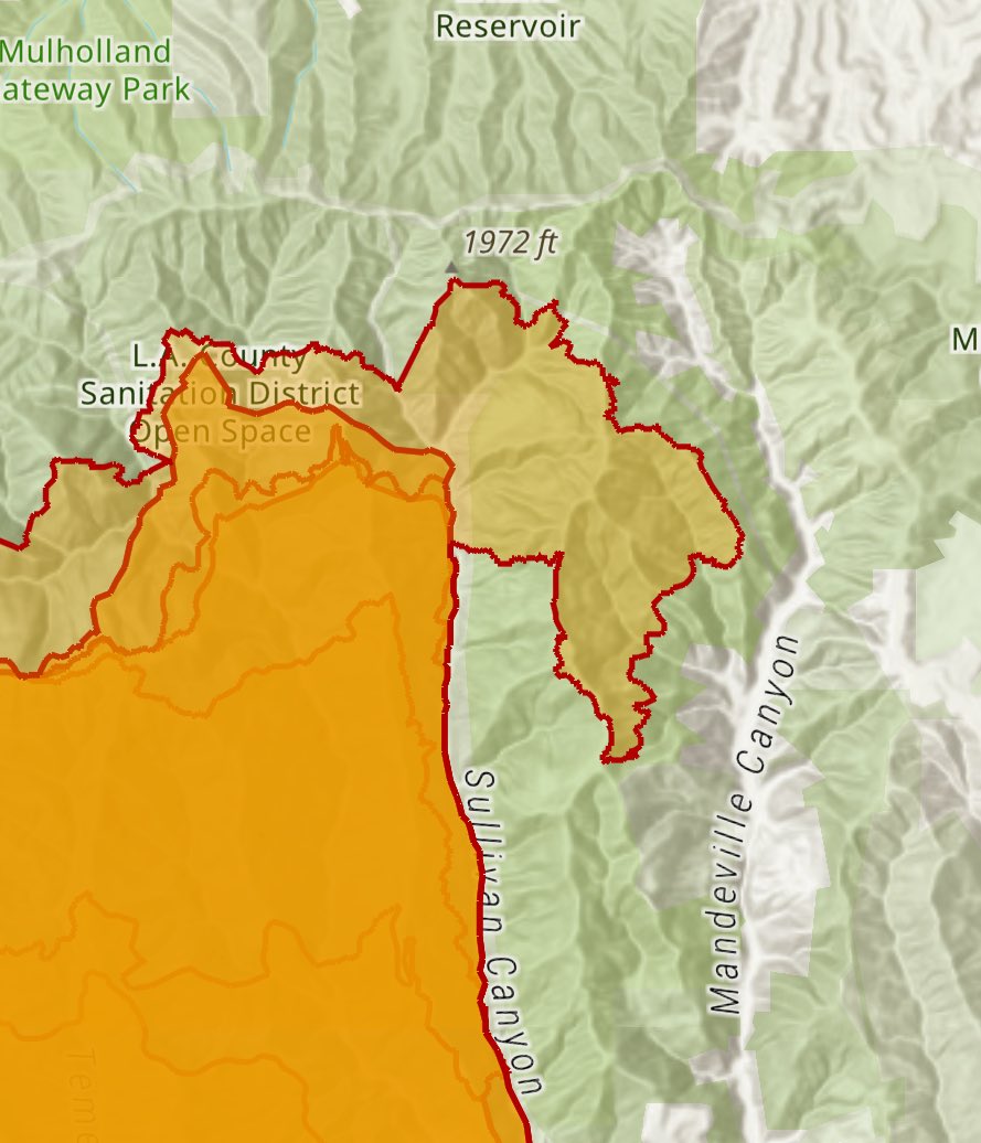 PalisadesFire OES Intel 24 has Mapped the Fire at 21,595 acres, only additional 200  acre growth happened