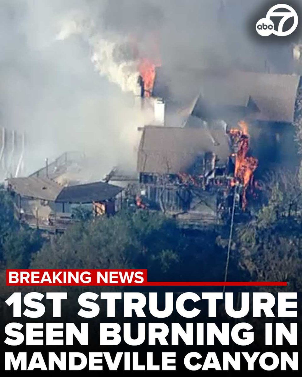 AIR7 aerials spotted what looked like a home burning in the Mandeville Canyon, which is the first time  seen flames reach a structure in the area since the Palisades Fire started burning toward the 405 Freeway