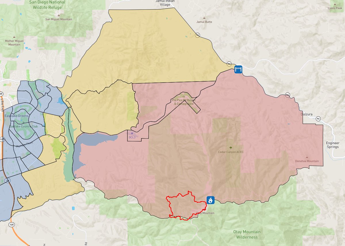 Latest EVACUATION ORDERS (red) and S (yellow) for the Border2Fire.  