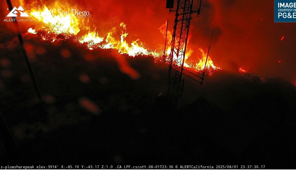 The Gifford Fire is currently burning over infrastructure atop Plowshare Peak in Santa Barbra County California 