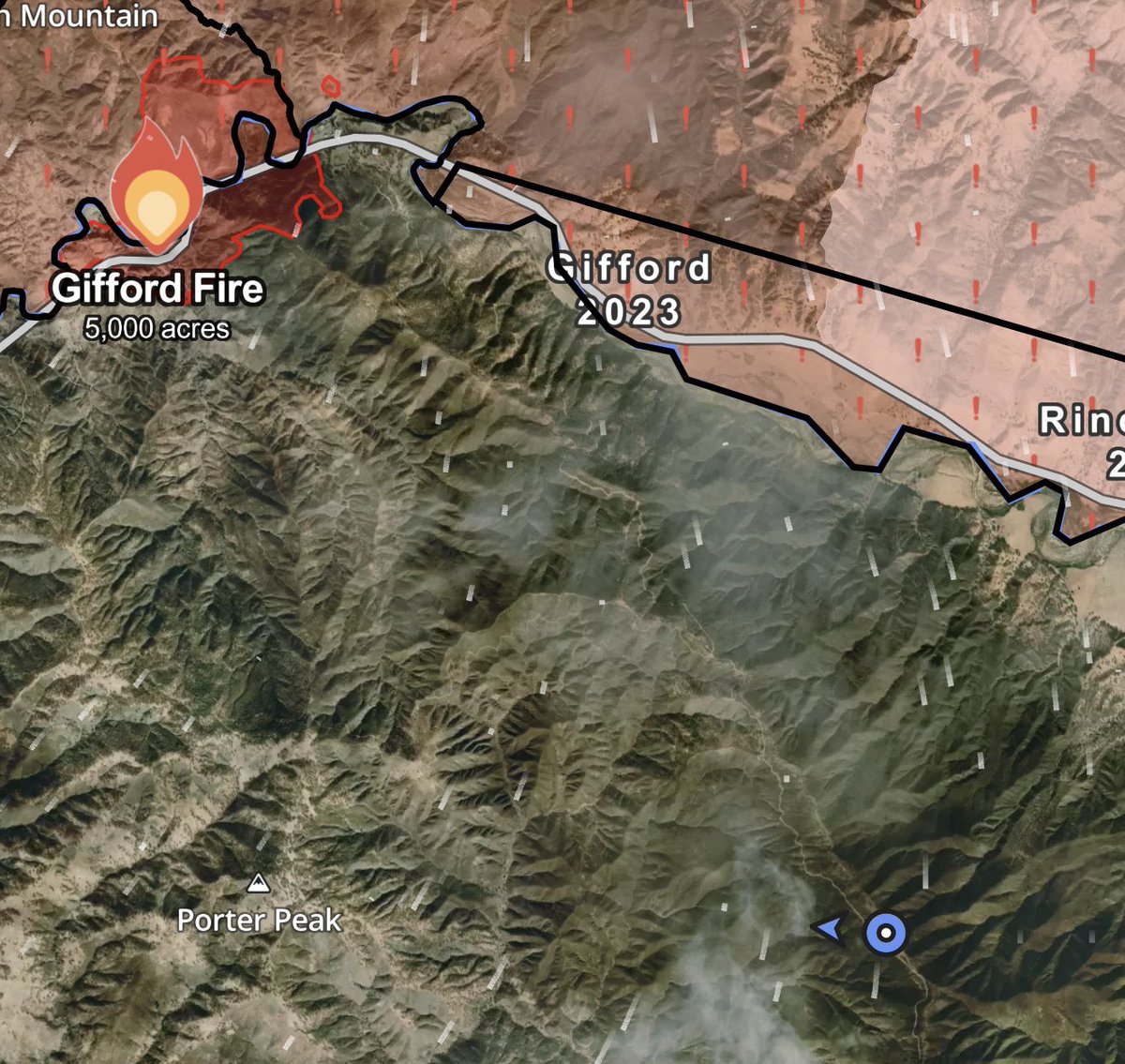 GiffordFire Plowshare Peak was burned over. Looks to be still operational. Also take a look at the distance this things traveled from the ignition point.  