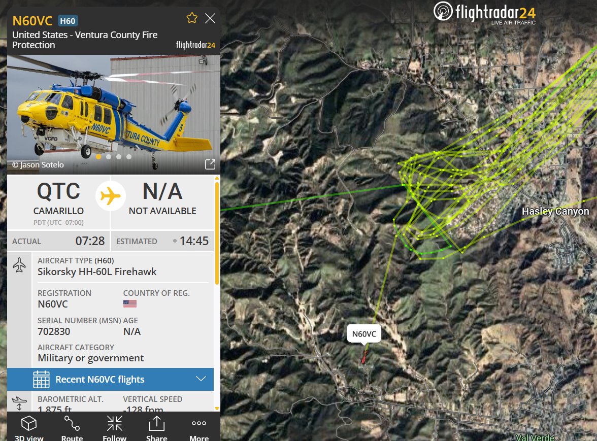 CanyonFire : 7 homes have been destroyed and another 10 damaged by the fire. @VCFD copter working hot spots at the head of the fire along Hasley Canyon