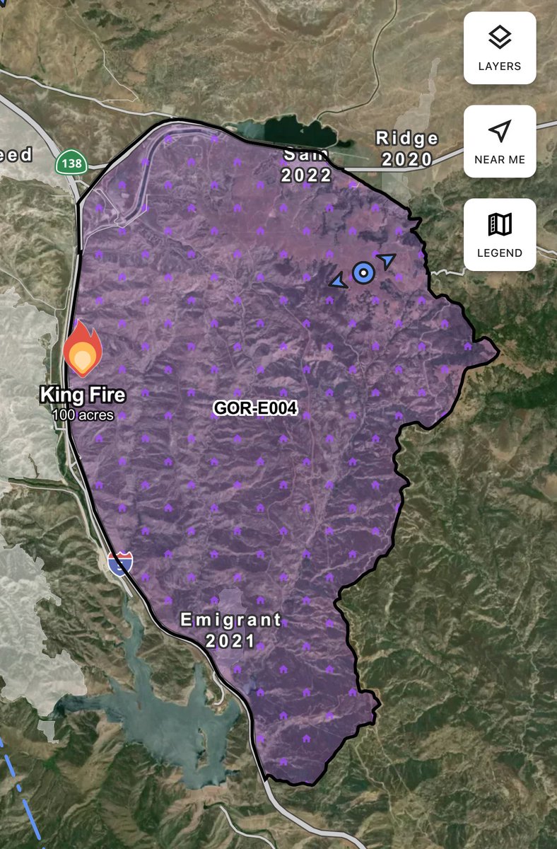 A shelter in place has been requested for Zone GOR-E004.  Gorman / California The KingFire is exploding In size, estimations at 100  acres now. The fire is attempting to encircle the trailer park. 3rd alarm and multiple helos requested. This could get real bad real fast people
