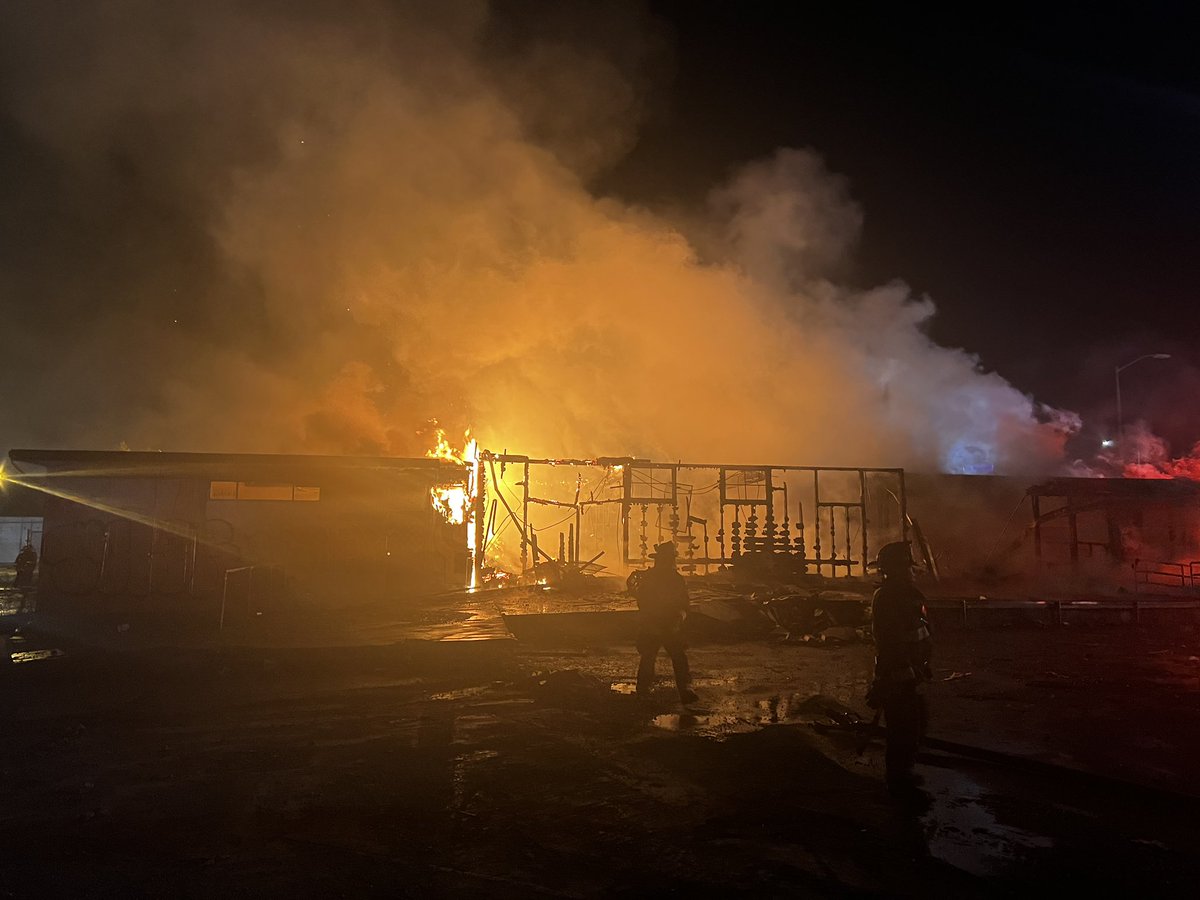 The structure fire incident on 18th St b/w Adeline & Poplar in West Oakland is Under Control as of 930pm. This former school facility has burned several times over the last few months and is the process of being torn down by the owner. The cause of fire is under investigation