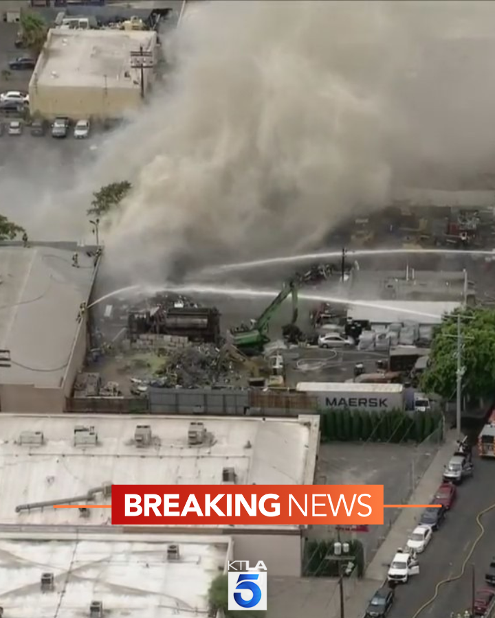 Junk yard burns in Panorama City