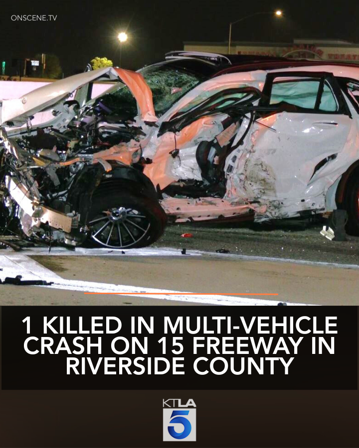 One person was killed in a multi-vehicle crash on the 15 Freeway in Jurupa Valley