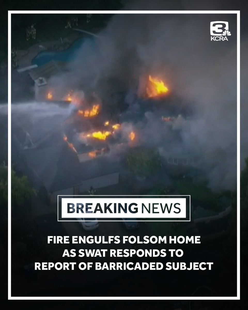 Flames and smoke have engulfed a home in a Folsom neighborhood as police respond to the report of a barricaded subject there.