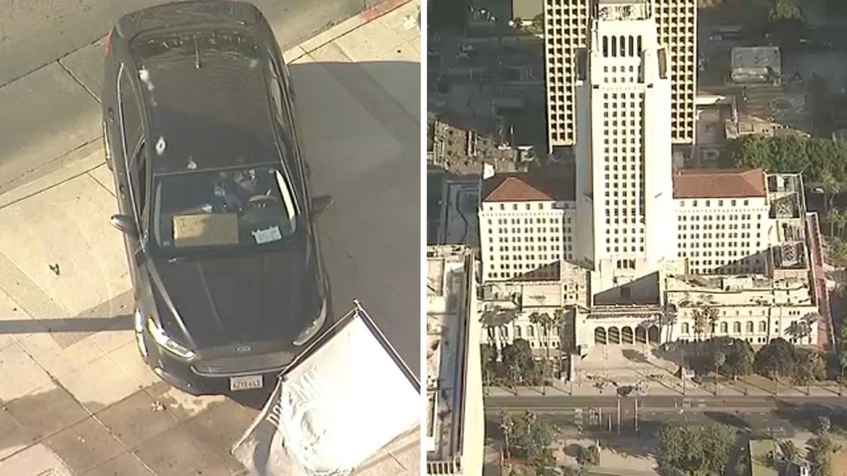 A man who police say crashed into the steps of L.A. City Hall was taken into custody after a lengthy barricade situation