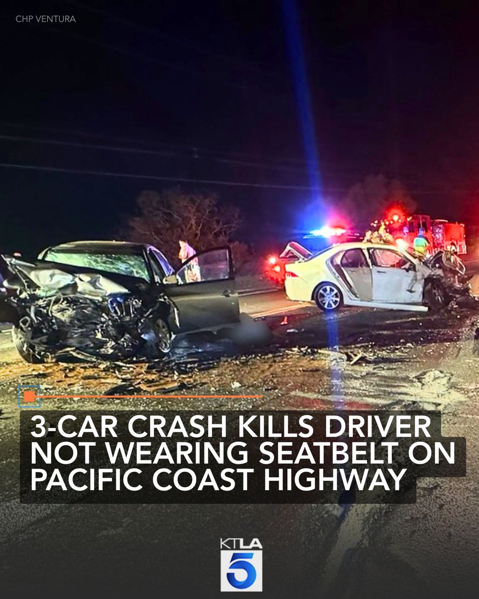 A three-vehicle crash killed an Oxnard man who was driving the wrong way without a seatbelt on the Pacific Coast Highway over the weekend, and left at least one other man with major injuries, officials say.