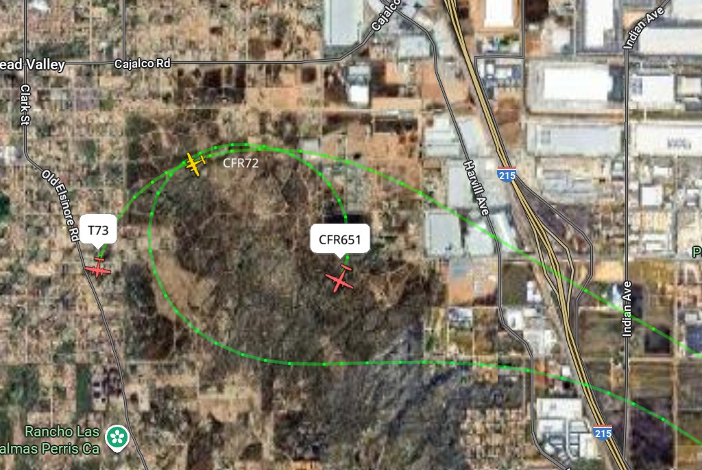 RiderFire Rider St x/Placentia in Mead Valley. Looks like maybe 2 acres, aircraft overhead, not much smoke left now