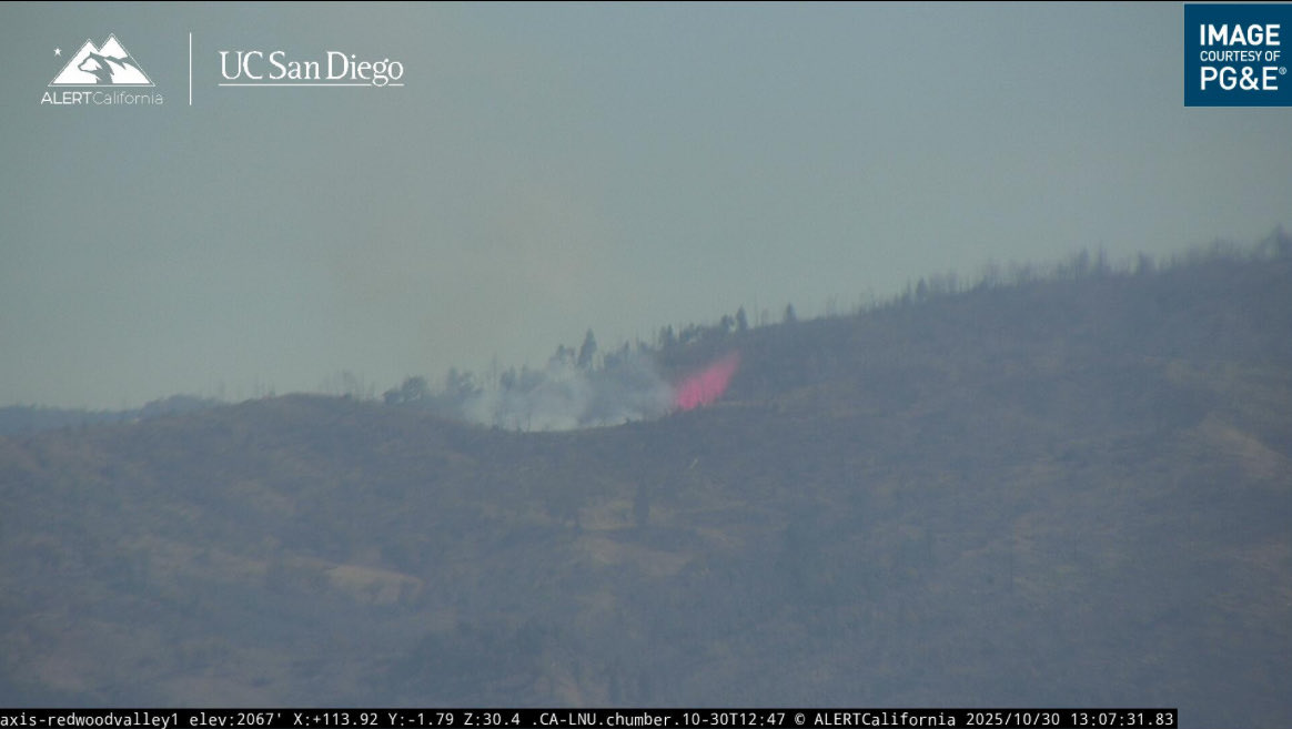 Elk Mountain Road near West Fork Middle Creek, Upper Lake (Lake County) Time of Dispatch: 12:11 p.m.   Oct. 30, 2025 Initial Report on Conditions: The fire is approximately 1.5 acres, moving uphill. Ground crews continue making