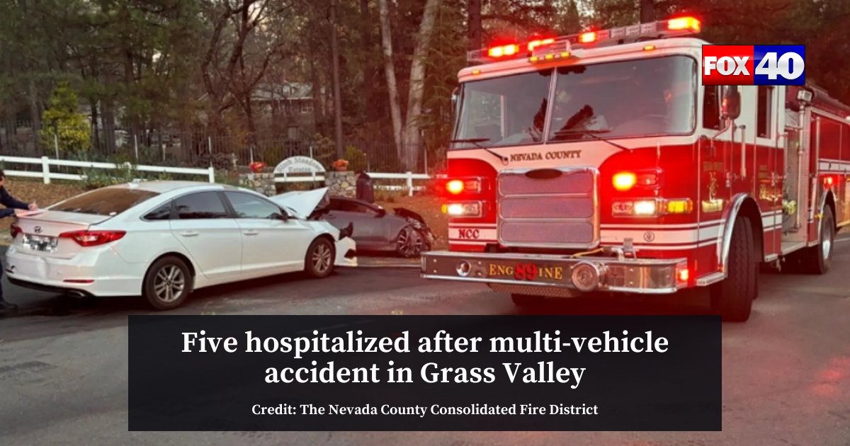 Five people were transported to hospitals after a multi-vehicle accident in Grass Valley on Monday evening, according to the Nevada County Consolidated Fire District