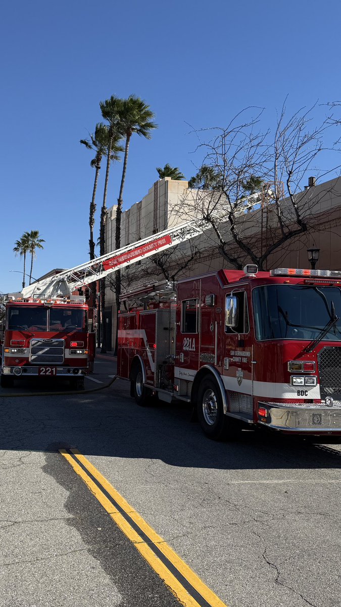 SAN BERNARDINO: SBCoFD on scene Commercial structure fire, E Street and W 4th Street. Former Woolworth’s building, now vacant. Fire on second floor knocked down by first alarm resources. No occupants located. No injuries reported. 