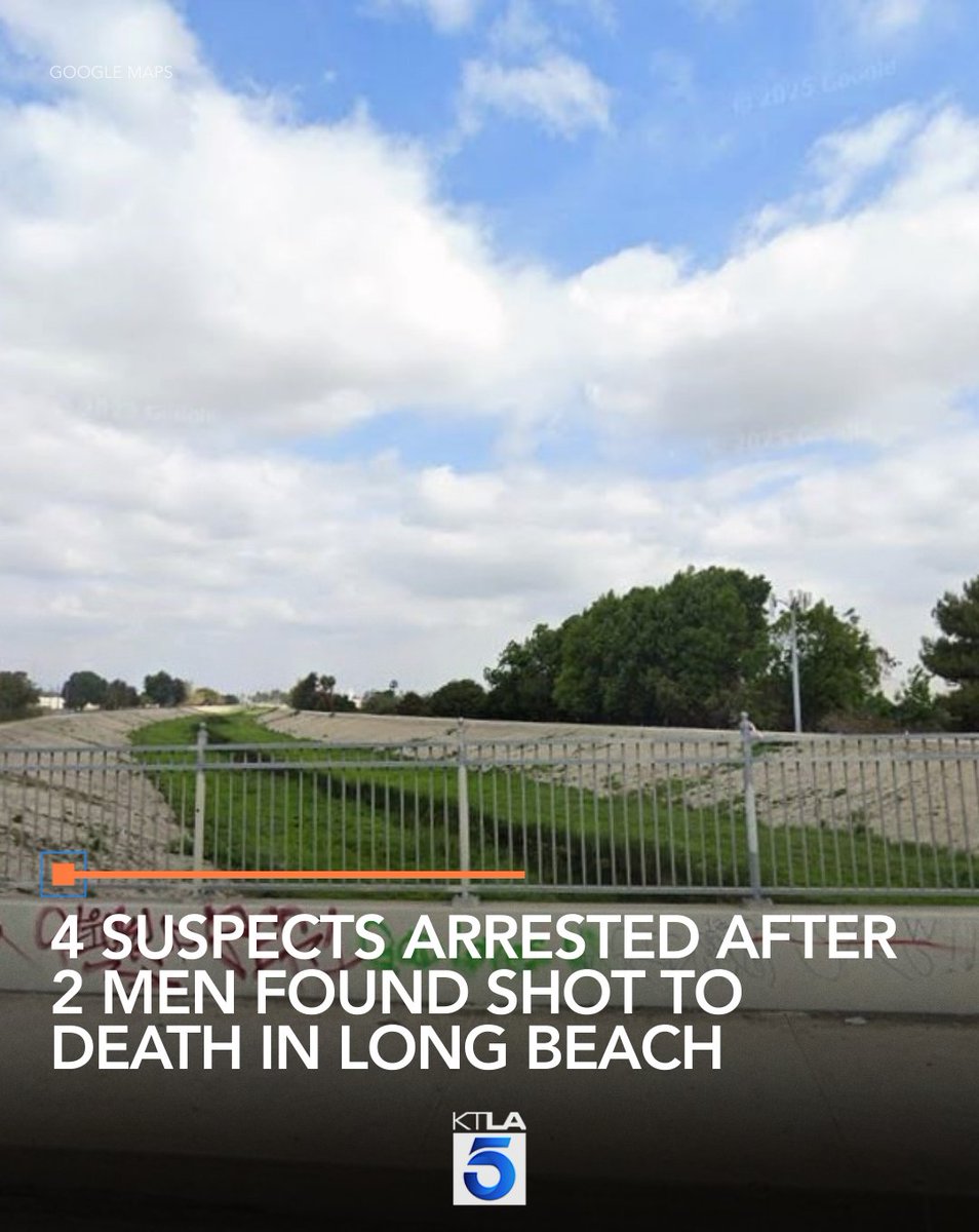 Four suspects were arrested after two men were found shot to death near Compton Creek in Long Beach