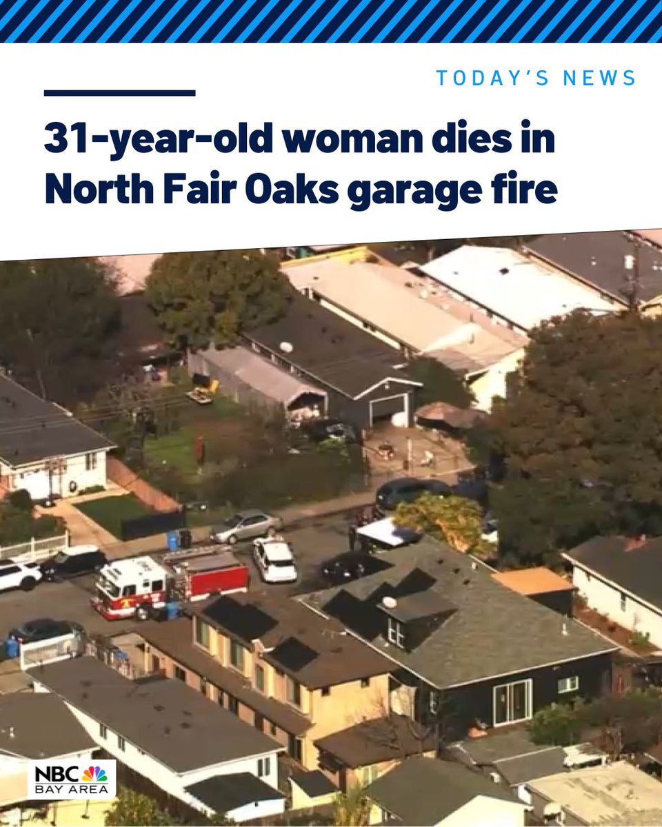 A 31-year-old woman died in a garage fire in the San Mateo County community of North Fair Oaks, officials said