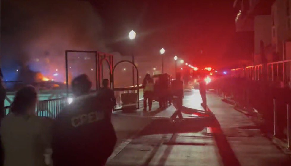 Firefighters are battling a boat Fire near 14000 Tahiti Way in MarinaDelRey