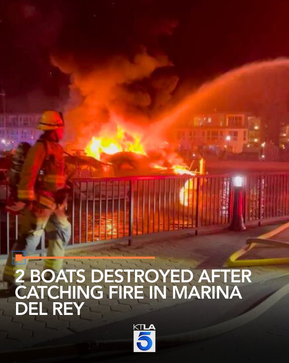 Two boats were destroyed after catching fire at a harbor in Marina del Rey.