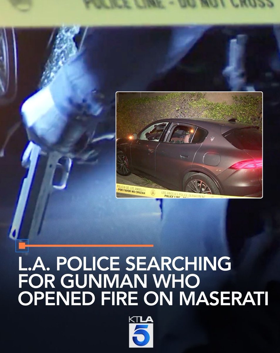 At least one person in the Maserati was injured and, so far, police have yet to locate the shooter.