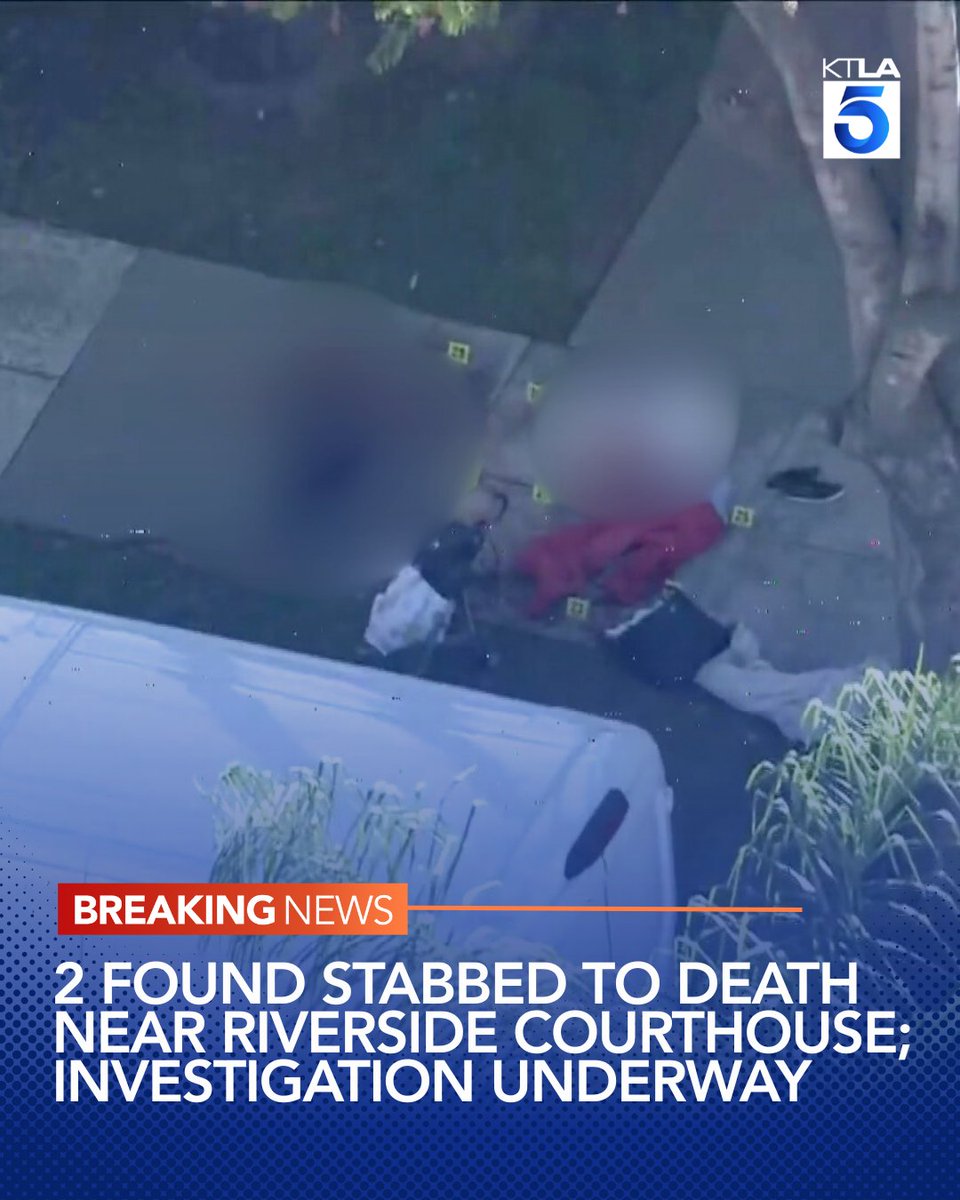 Two people were killed in an apparent stabbing early Thursday morning near the Riverside County courthouse, authorities confirmed