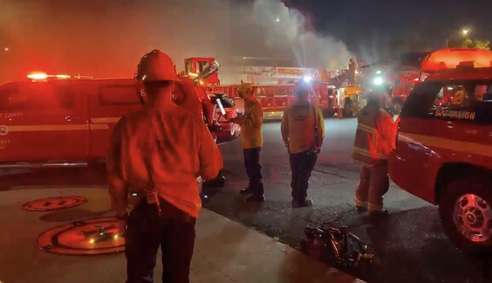 Los Angeles County Firefighters are battling a restaurant fire at Tom’s Famous in the 200 block of Mission Blvd. In Pomona