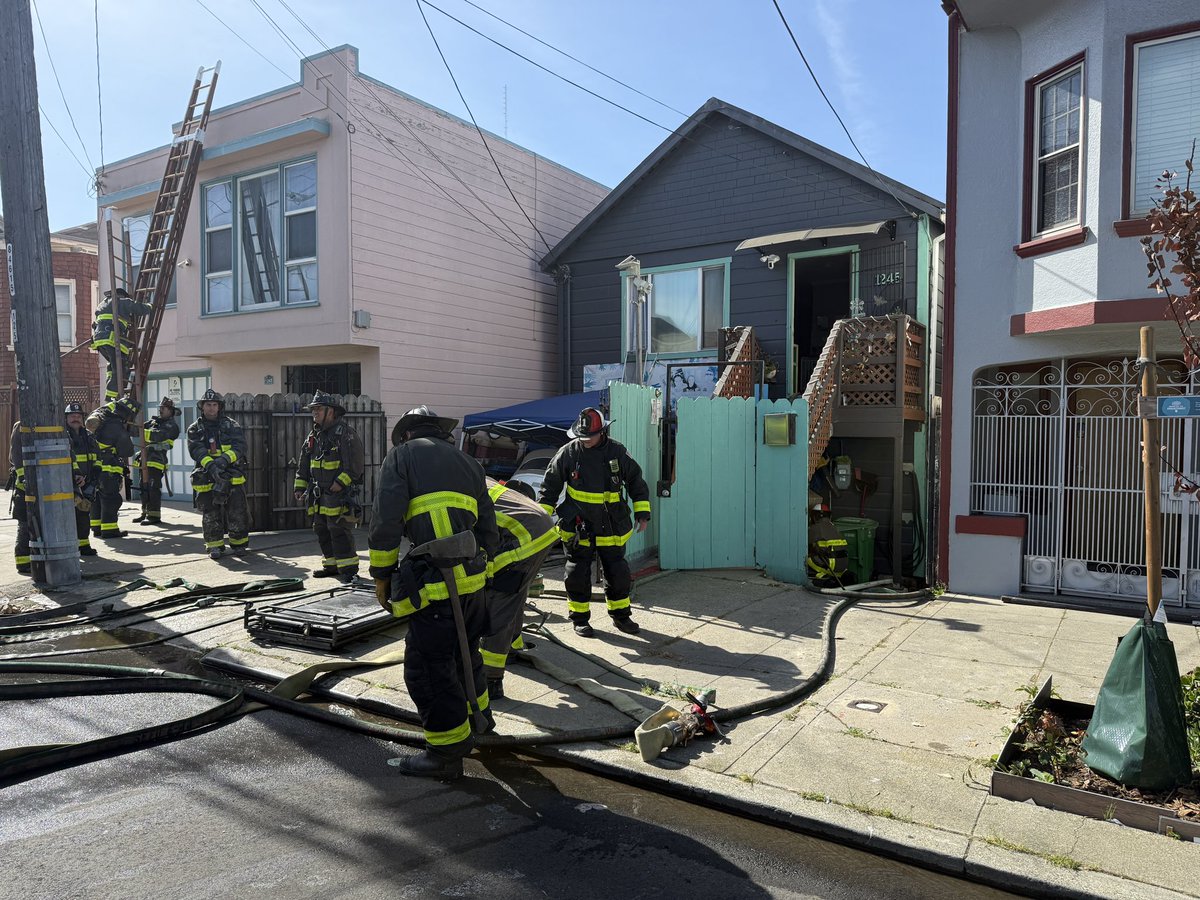 1 - ALARM FIRE San Francisco Fire is on the scene of a 1-alarm structure fire in the 1200 block of Hollister Street.Initial reports are of a fire in the garage. At this time, no human injuries have been reported.One dog was injured and is receiving medical attention and one