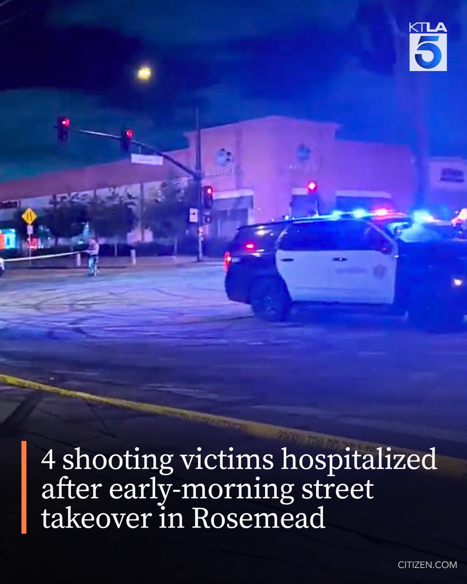 Four people were hospitalized after a shooting at a street takeover in Rosemead early Saturday morning, authorities confirmed to KTLA