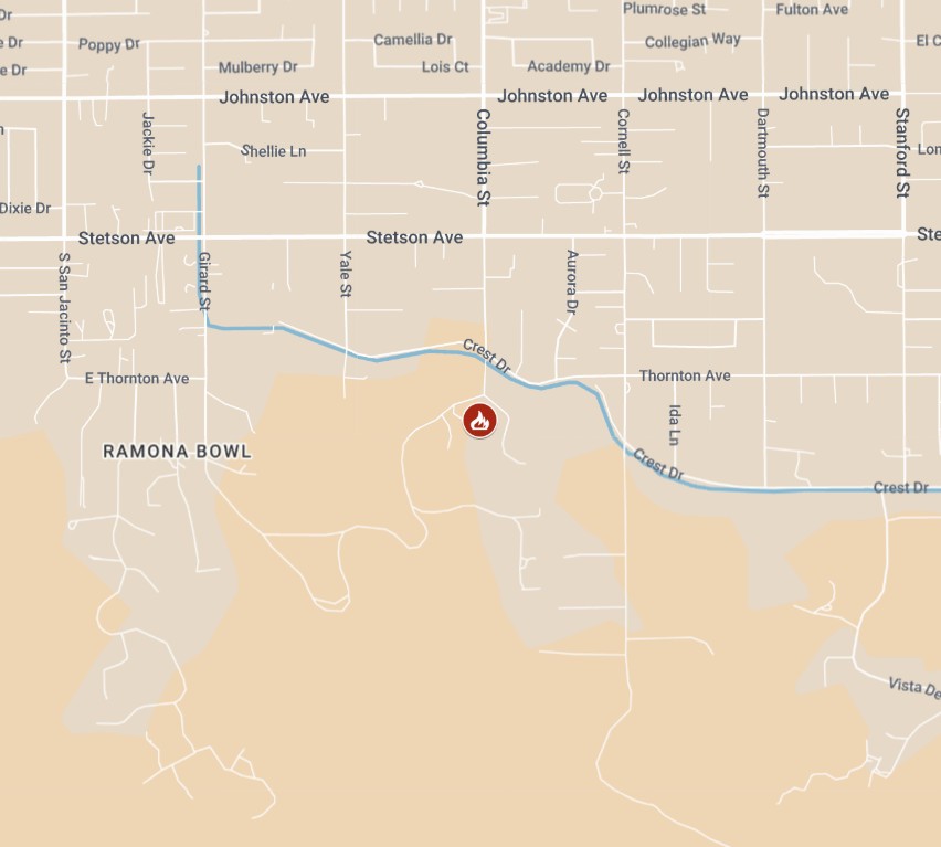 RESIDENTIAL STRUCTURE FIRE  27000 block Ramona Bowl Road in Unincorporated Hemet. Firefighters are on scene of a single-story single family dwelling fire, first arriving unit reported heavy smoke from the elevated crawl space under the house. 