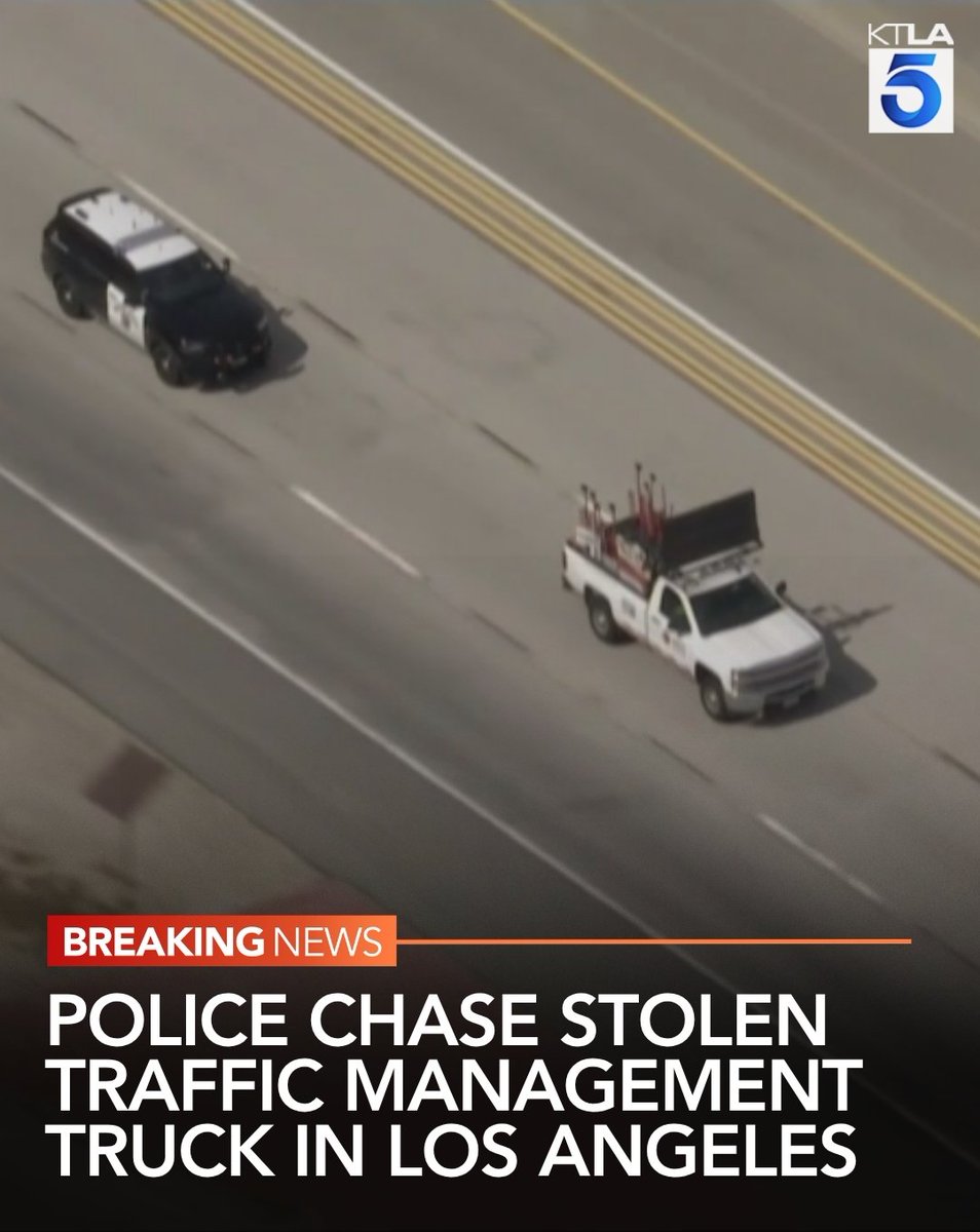 Authorities are in pursuit of a traffic management truck stolen in Los Angeles: