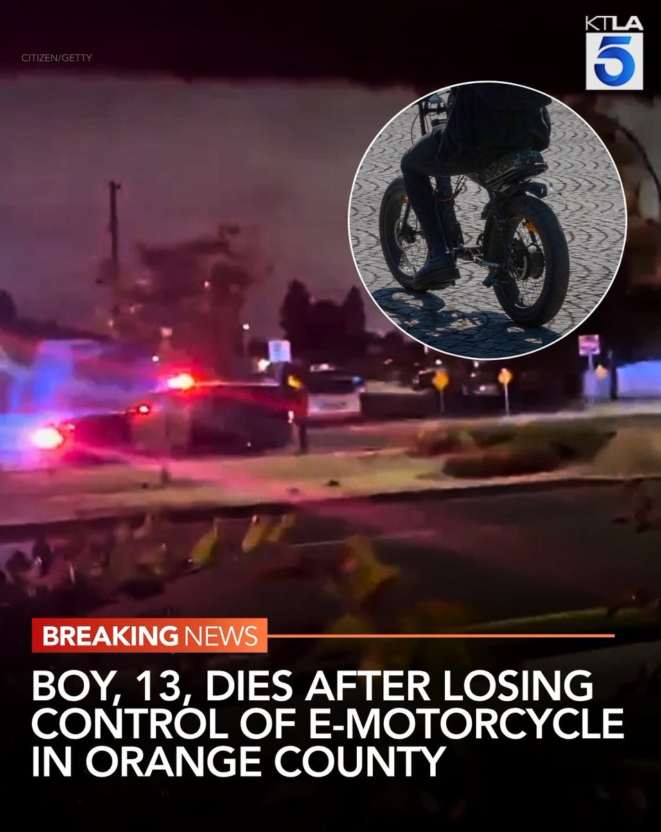 A 13-year-old boy was killed after losing control of an electric motorcycle and crashing in Orange County Thursday night, police said