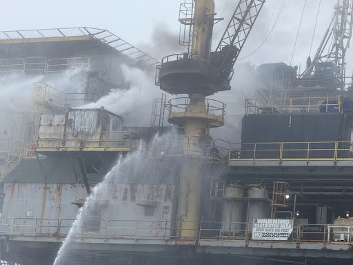 USCG, SB Harbor Patrol, SB County Fire, SB City Fire & Ventura County Fire are responding to a fire on platform HABITAT 7.5nm off Santa Barbara. All 26 crew evacuated safely. A 1000 yard safety zone is in effect around the platform