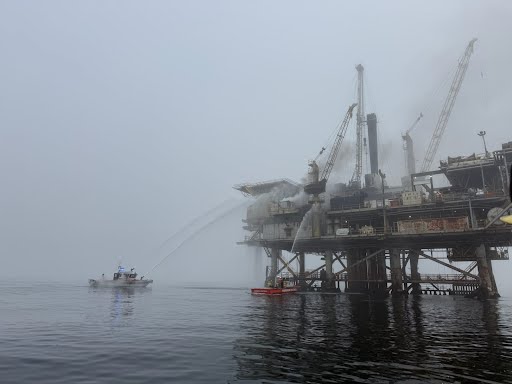 SantaBarbara / California One of the Oil Platforms off of the SB coastline has caught fire. Multi Agency Response to battle and contain the blaze. No injuries reported.USCG, SB Harbor Patrol, SB County Fire, SB City Fire & Ventura County Fire are responding to a fire on platform HABITAT 7.5nm off Santa Barbara. All 26 crew evacuated safely. A 1000 yard safety zone is in effect around the platform. s will be made as available