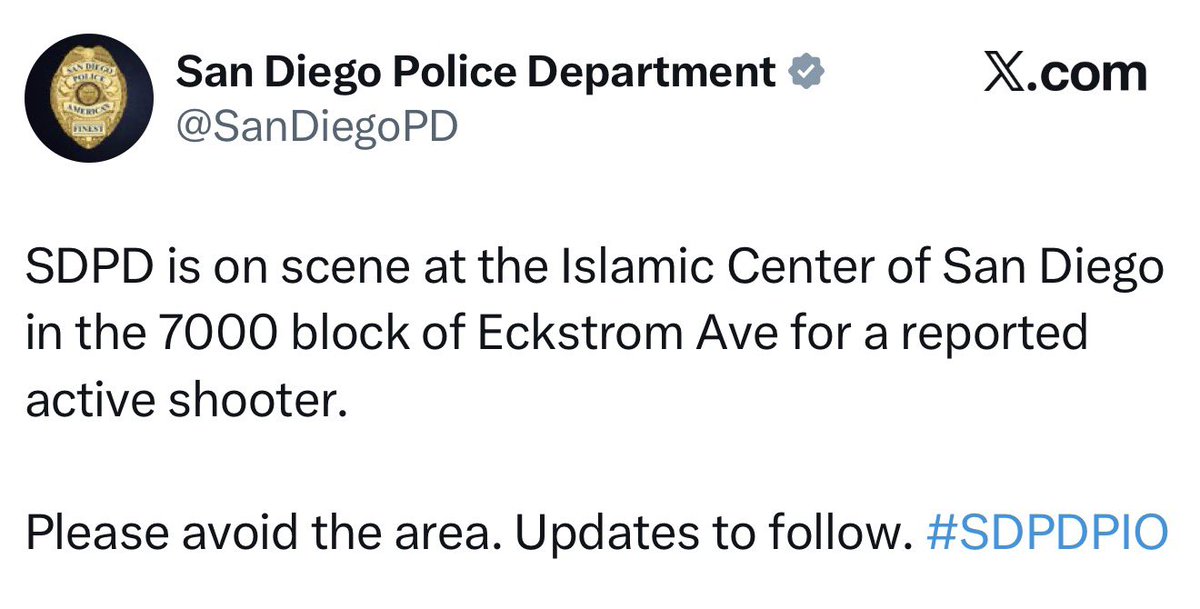 Aerial footage shows a person lying in pool of blood following a reported shooting at the Islamic Center of San Diego as authorities respond to the scene