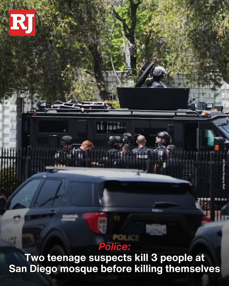 Two teenage suspects killed three men in a shooting at a San Diego mosque Monday before killing themselves, authorities said. Before the attack, the mother of one of the suspects called police to report that her son was missing, police explained