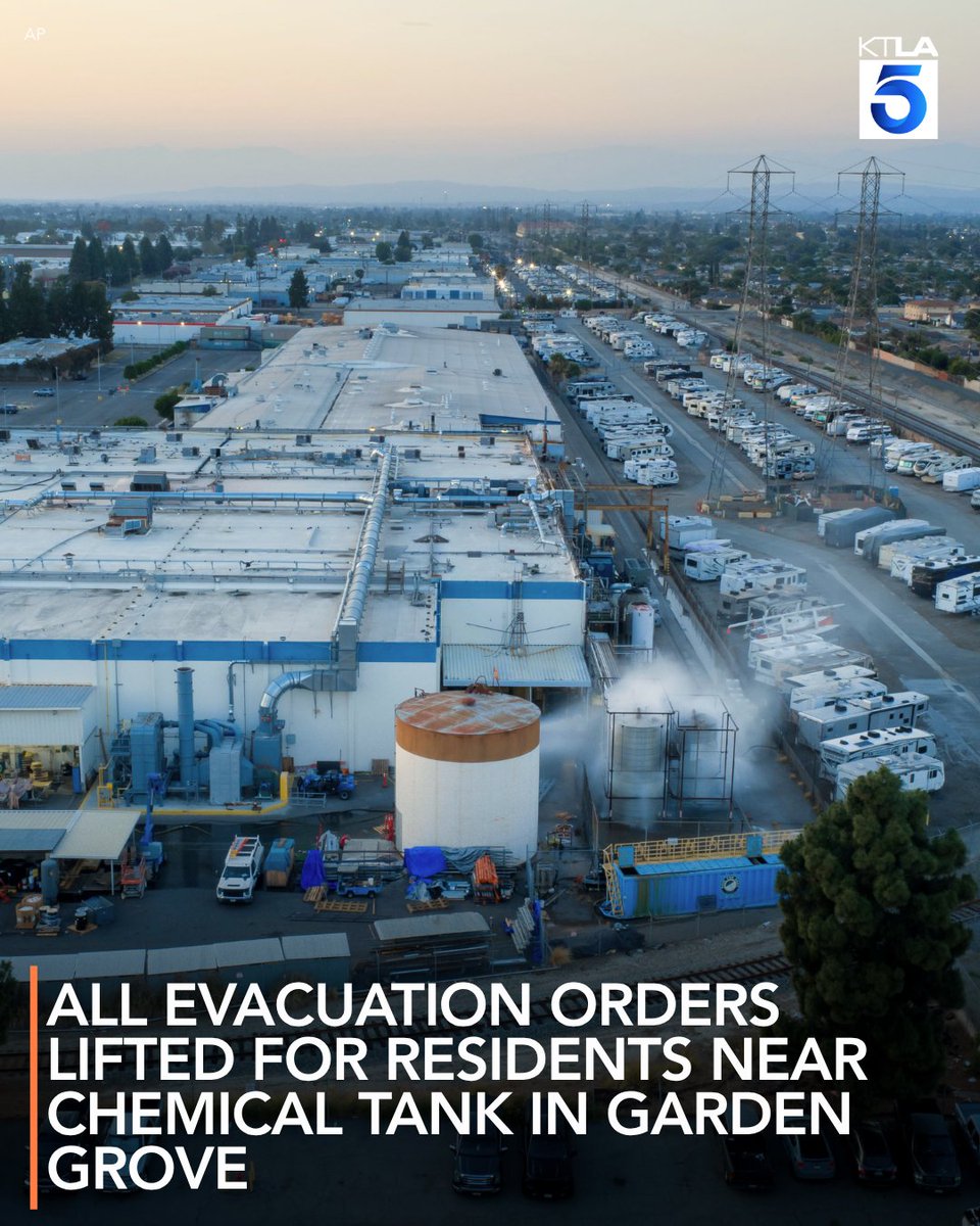 All evacuation orders were lifted on Tuesday night after authorities confirmed that the threat of an explosion from a leaking chemical tank in Garden Grove was killed