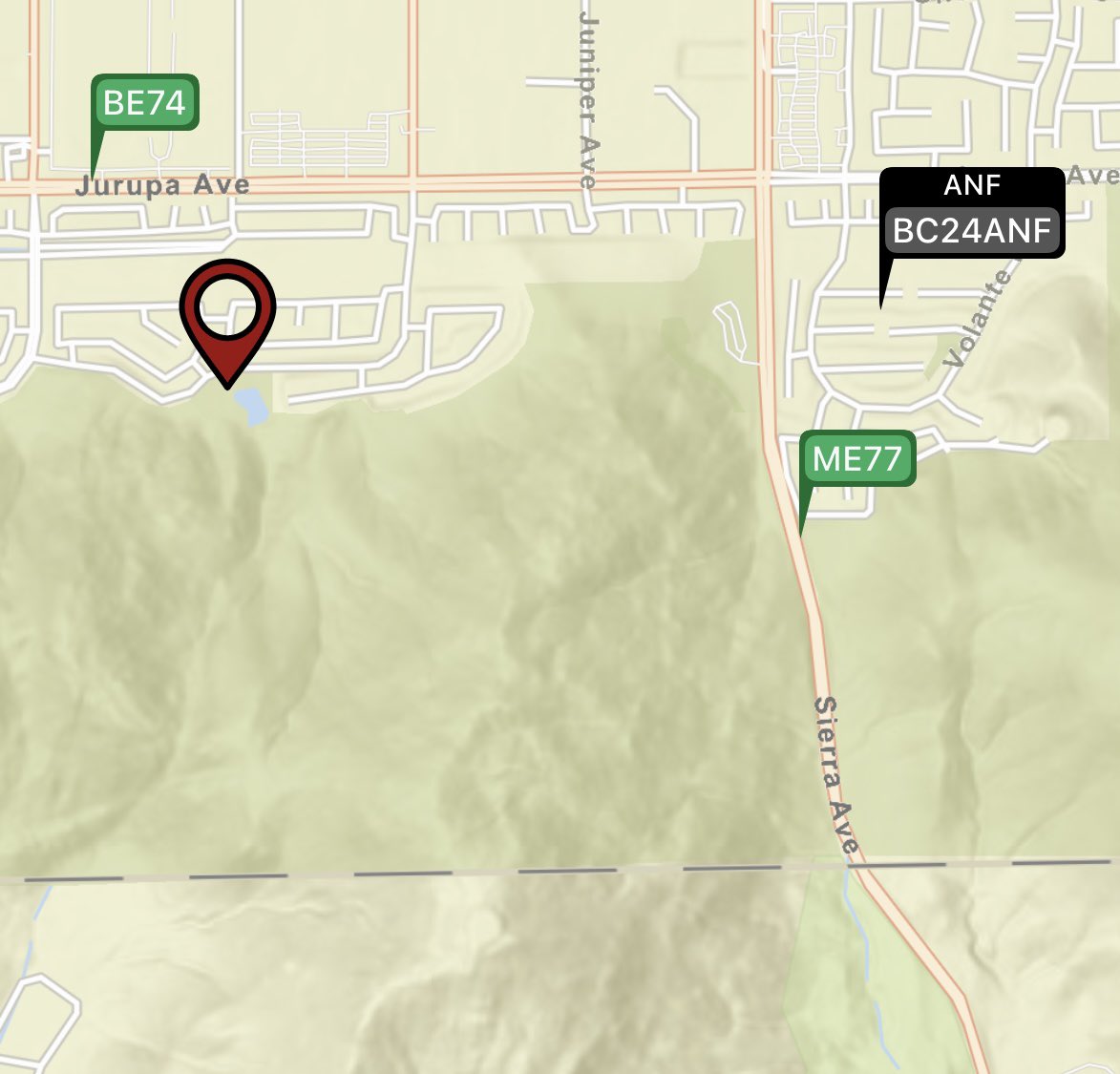 San Bernardino Fire crews onscene of a vegetation fire at the top of the Jurupa Hills in the south side of Fontana. At a quarter acre in light fuels currently