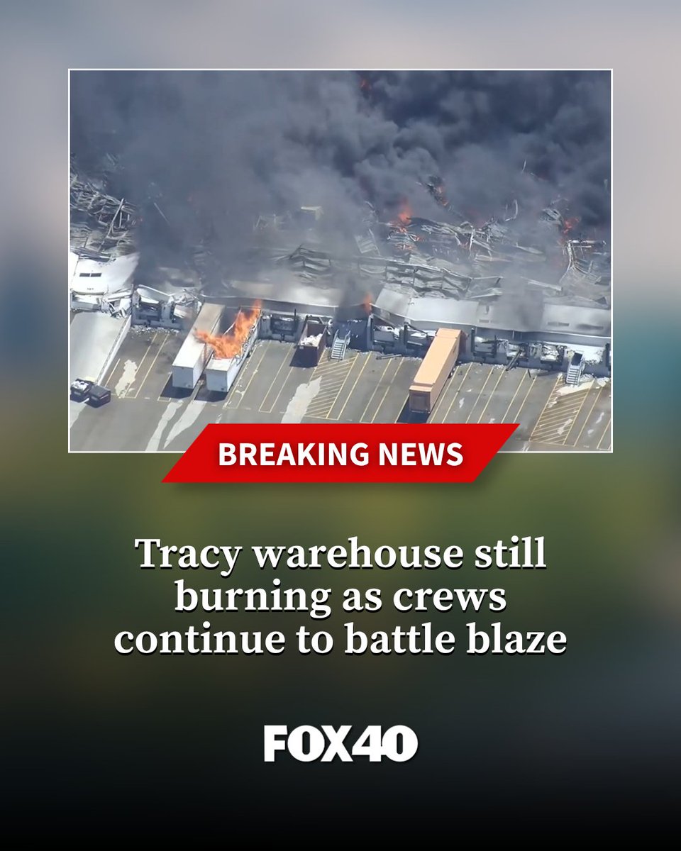 A fire that destroyed a medical warehouse in Tracy yesterday is still burning Friday morning as firefighters continued to battle the blaze