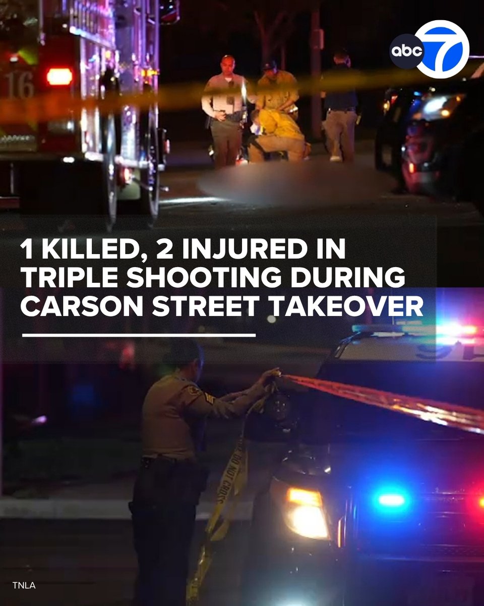 One man was killed and two other people were injured in a triple shooting during a street takeover in Carson early Sunday morning, authorities said
