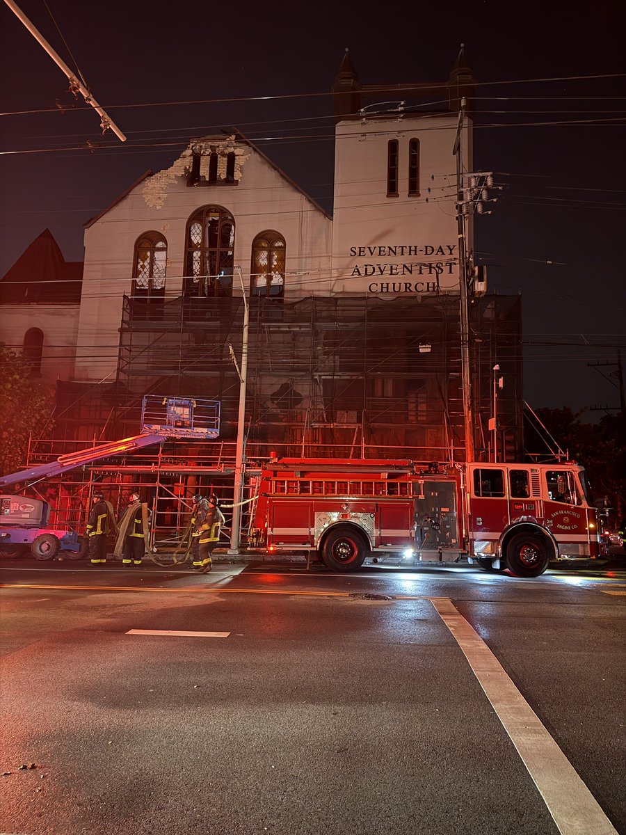 The San Francisco Fire Department has declared that the third-alarm structure fire at Broderick and California is contained. We will transition to firewatch, meaning fire crews will remain on scene throughout the night to ensure there are no flare-ups or rekindles. 