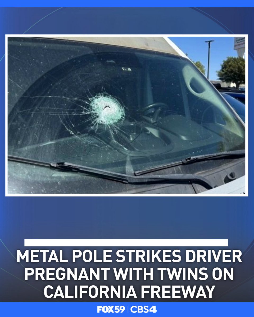 A pregnant driver and her unborn twins survived a metal bar shooting through a front windshield and hitting her in the stomach