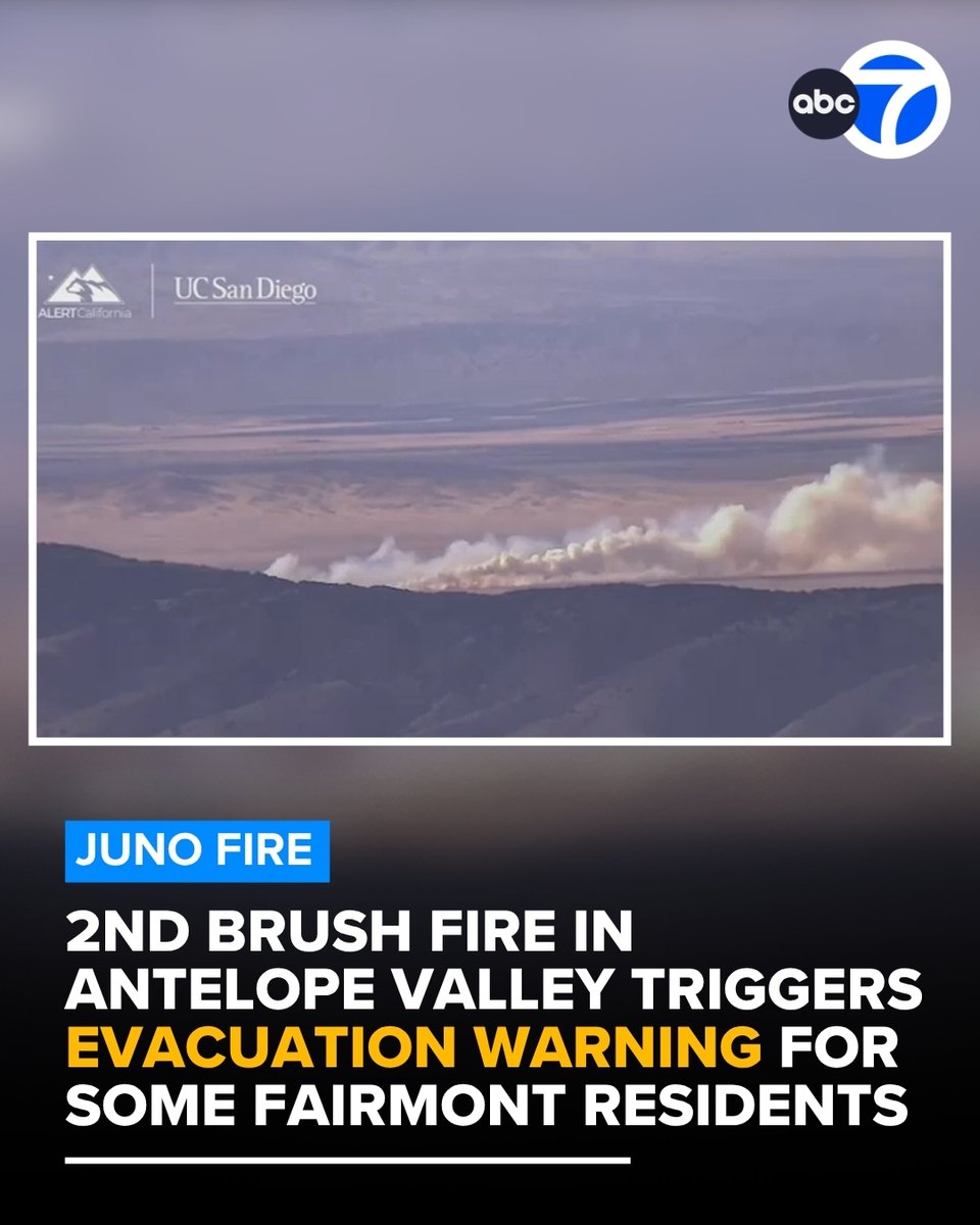 A second brush fire broke out in the Antelope Valley on Saturday evening, triggering evacuation warnings for some residents. The Juno Fire is burning in the Fairmont area at Lancaster Road and Munz Ranch Road