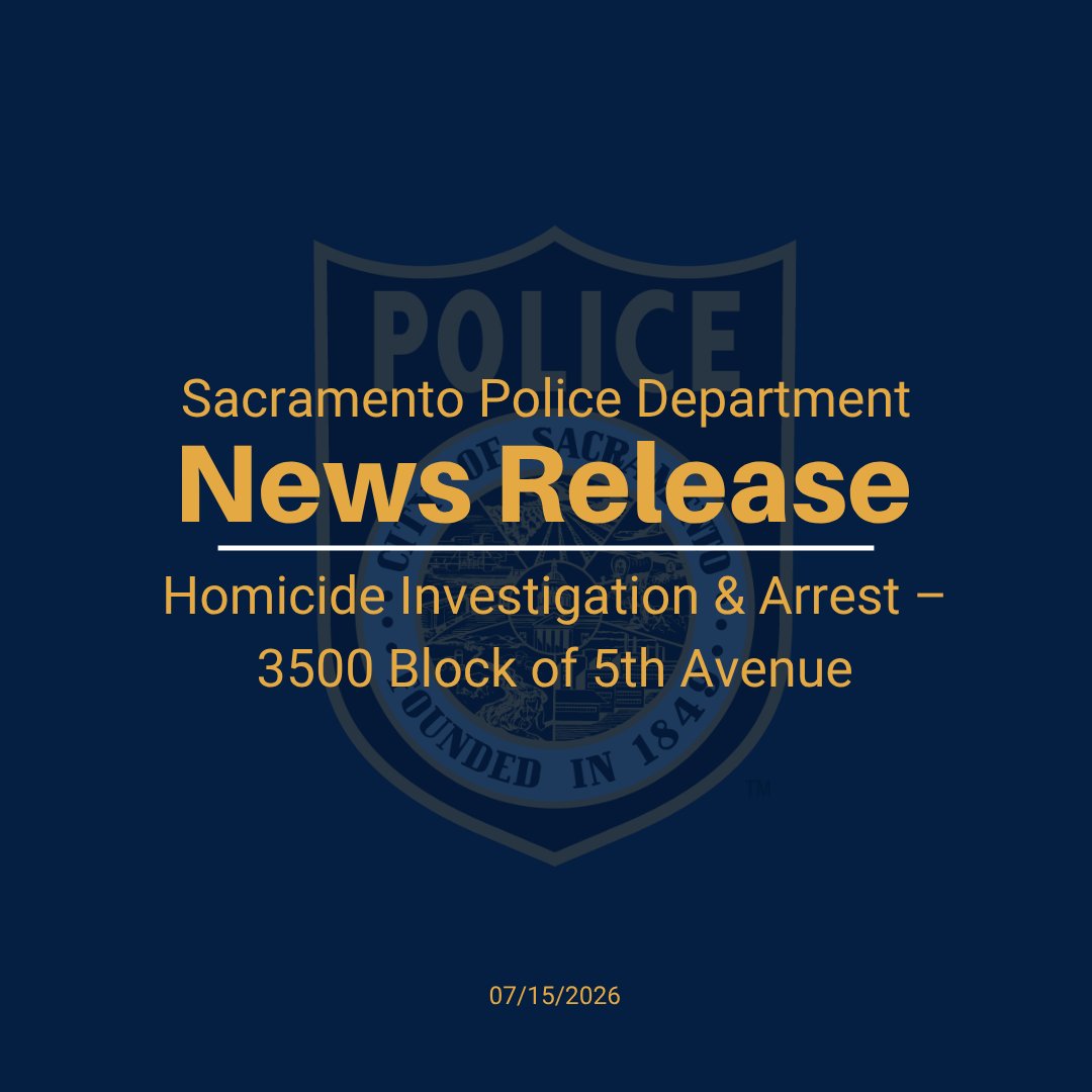 On Tuesday, July 14, 2026, just before 12:30 a.m., Sacramento Police Department officers responded to reports of an assault with a weapon in the 3500 block of 5th Avenue. Responding officers located an adult male victim with at least one stab wound. Despite lifesaving measures, the victim was pronounced deceased on scene. An adult male suspect was detained on scene. Due to the circumstances, Homicide Detectives and Crime Scene Investigators responded to take over the investigation. They processed the scene, collected evidence, and interviewed witnesses. The circumstances of the incident remain under investigation. The suspect, 21-year-old Maximus Morgan of Sacramento, was arrested and booked into the Sacramento County Main Jail on homicide related charges. The Sacramento County Coroner's Office will release the identity of the deceased after next-of-kin have been notified